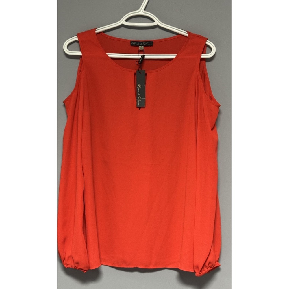Rose & Olive Medium Women's Cold‎ Shoulder Blouse Keyhole Neck Long Sleeve Red